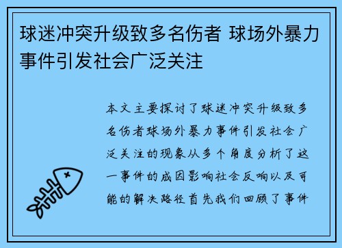 球迷冲突升级致多名伤者 球场外暴力事件引发社会广泛关注